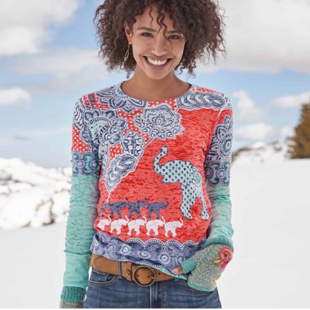 Sundance catalog Whimsy Rose Elephant March Baby waffle Long sleeve top NWT XS